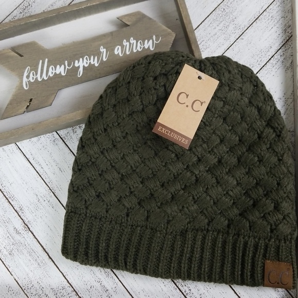 C.C Accessories - C.C Beanie Basket Weave Olive Green with Lining